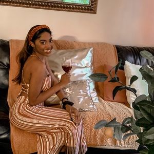 Forever 21 open lace up back stripe orange romper